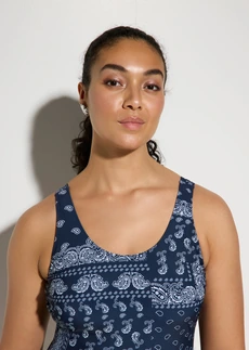 Maillot sculptant à nouettes, maintien léger • bleu foncé-blanc imprimé • Boutique bonprix