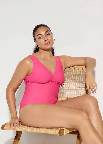 Maillot 1 pièce sculptant à col en V, maintien modéré • rose vif • Boutique bonprix