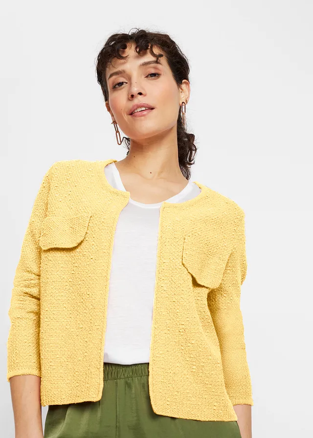 Bouclé vest, Kleur: lichtgeel