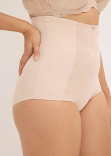 Chilot cu talie înaltă cu efect de modelare puternic, cu dantelă, cu bumbac • bej • magazin bonprix