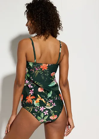 Tankini bandeau z kopertowym dekoltem (2 części) • zielony w kwiaty • sklep bonprix