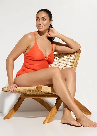 Maillot 1 pièce sculptant à encolure V, maintien léger • corail • Boutique bonprix