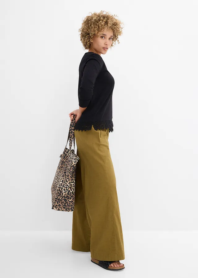 Longsleeve van puur katoen (set van 2), Kleur: zwart/wolwit