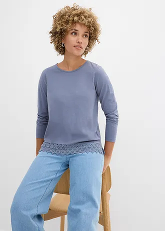 Lot de 2 T-shirts manches longues 100% coton • bleu fumée-bleu foncé • Boutique bonprix