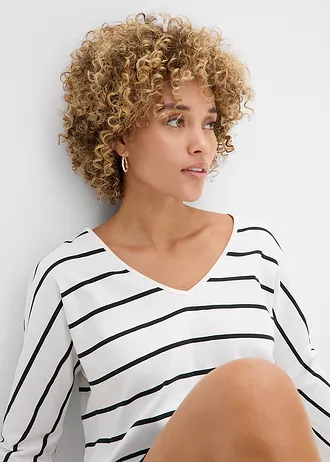 Tričko s dlouhým rukávem, z čisté organické bavlny • přírodní bílo-černá s proužky • bonprix obchod