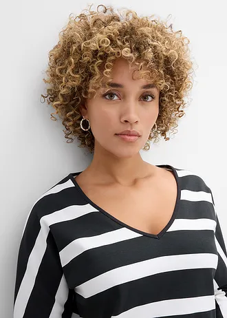 T-shirt manches longues 100% coton • noir-écru rayé • Boutique bonprix