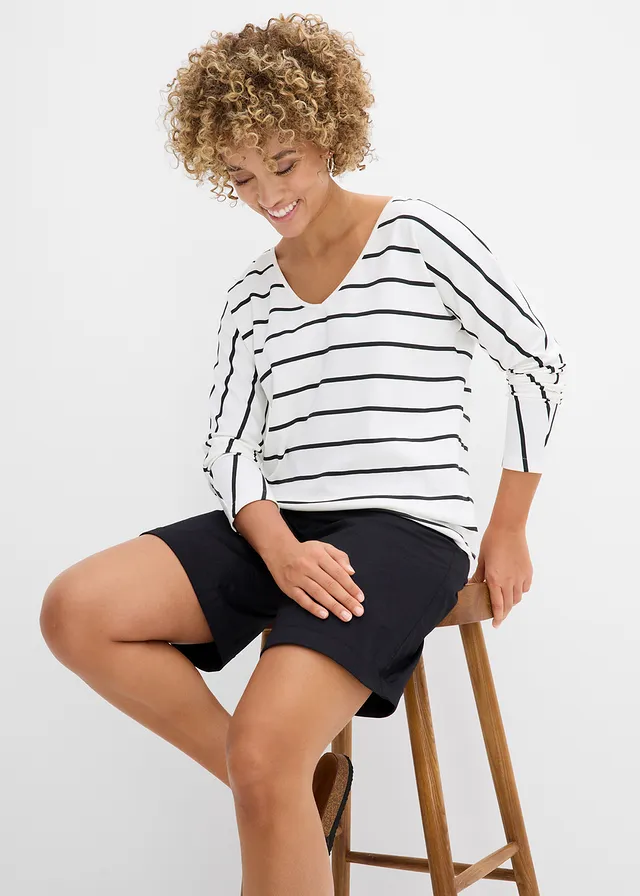 T-shirt manches longues 100% coton • écru/noir rayé • product-page.page-title-suffix