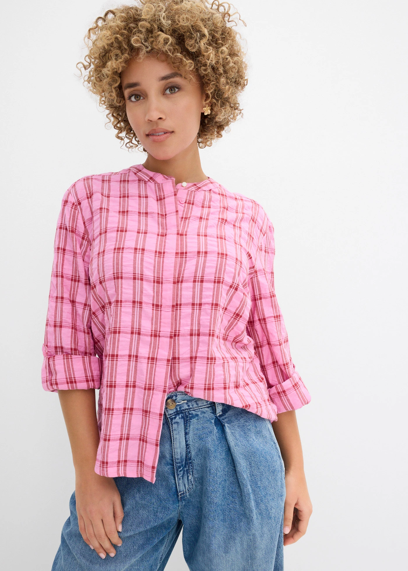 Blouse van puur katoen • roze-kersenrood geruit • bonprix online shop