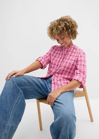Halenka z čisté bavlny • růžovo-třešňově červená kostka • bonprix obchod