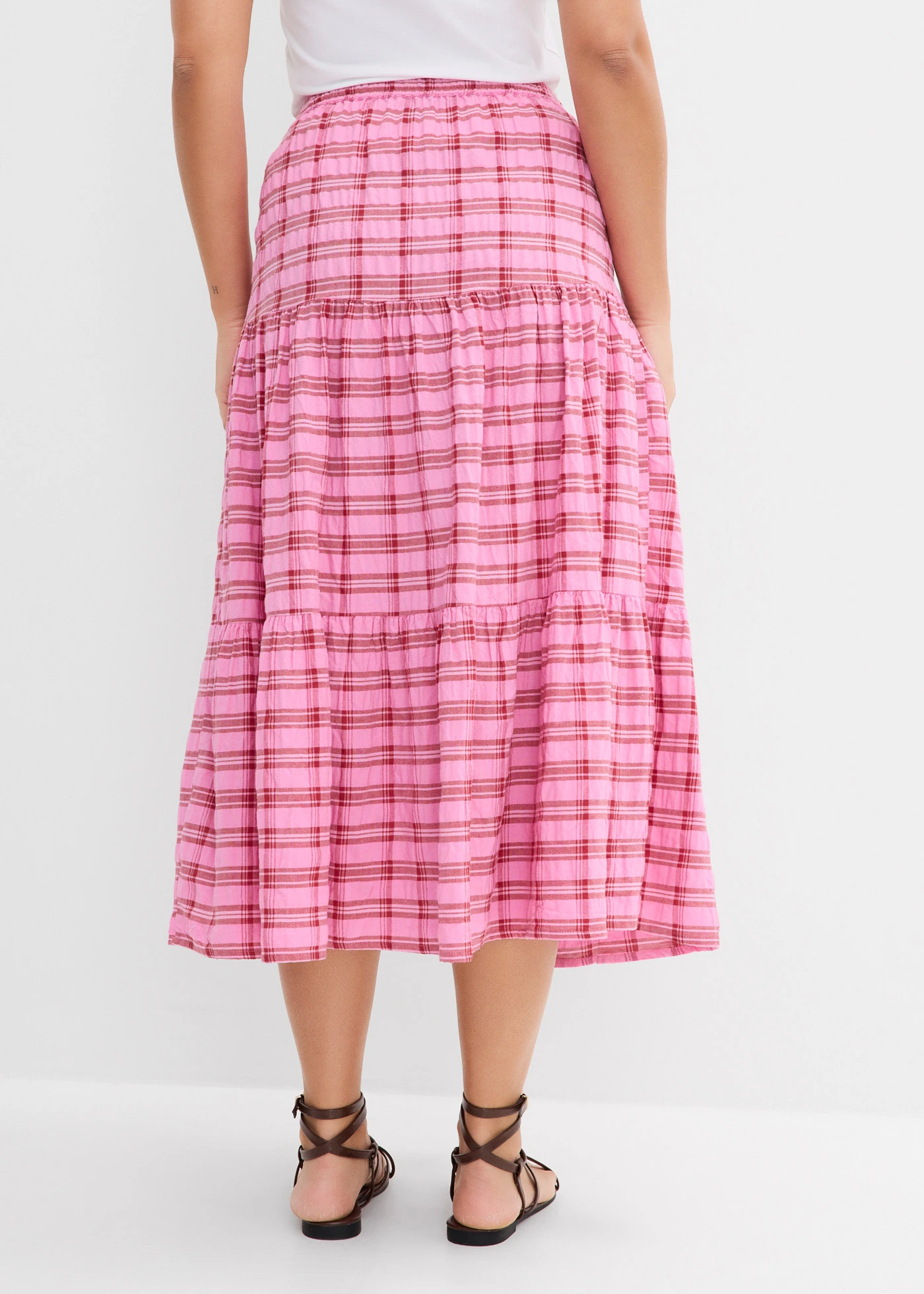 Jupe midi 100% coton • rose-rouge cerise carreaux • Boutique bonprix