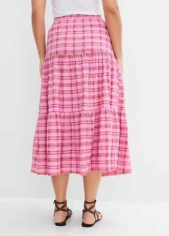 Midi rok van puur katoen, Kleur: roze-kersenrood geruit