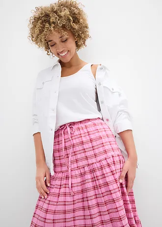 Midi rok van puur katoen • roze-kersenrood geruit • bonprix online shop