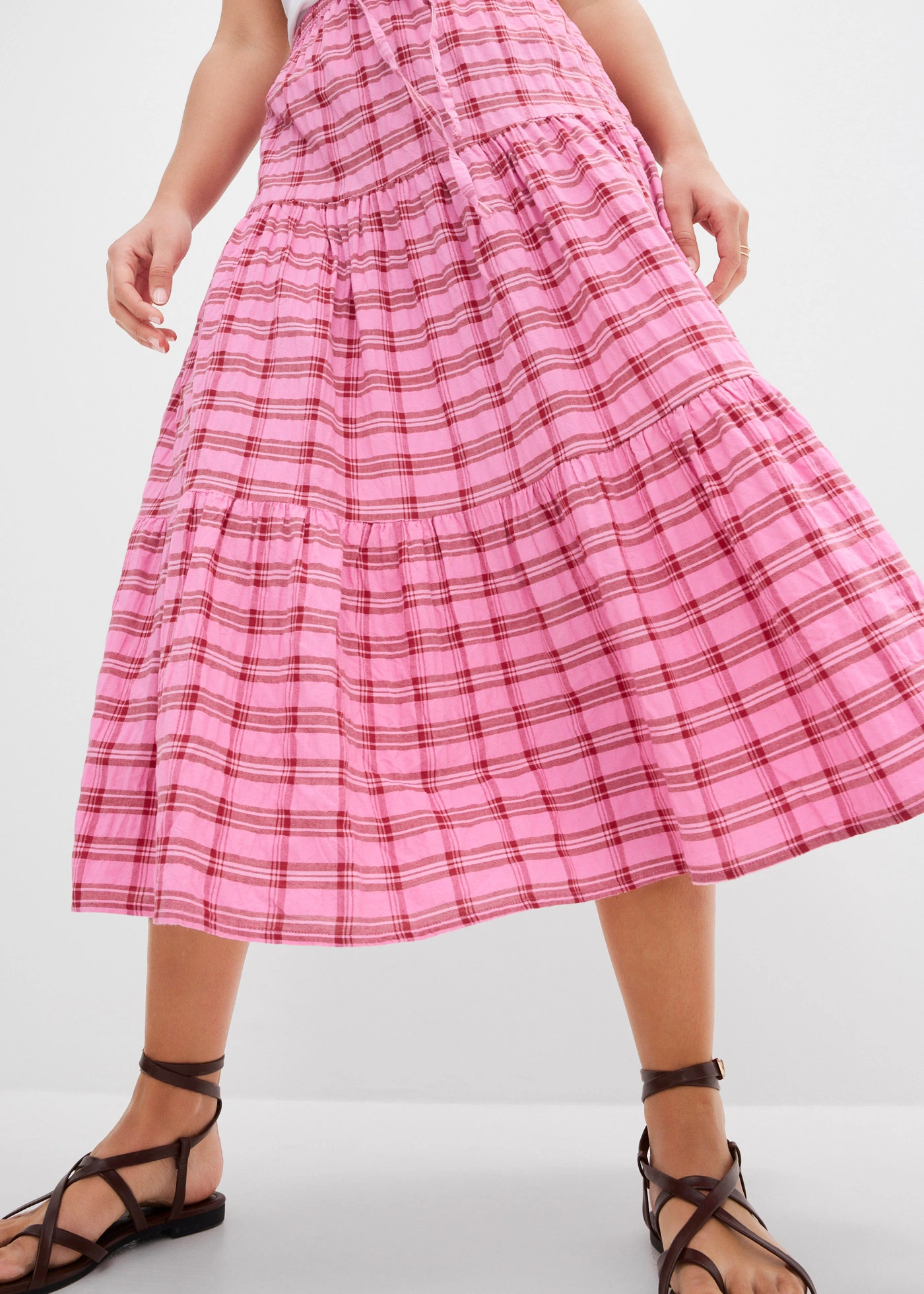 Midi rok van puur katoen • roze-kersenrood geruit • bonprix online shop