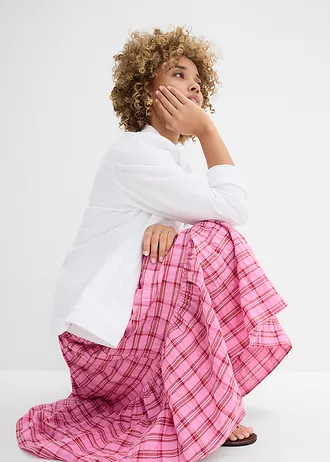 Midi rok van puur katoen • roze-kersenrood geruit • bonprix online shop