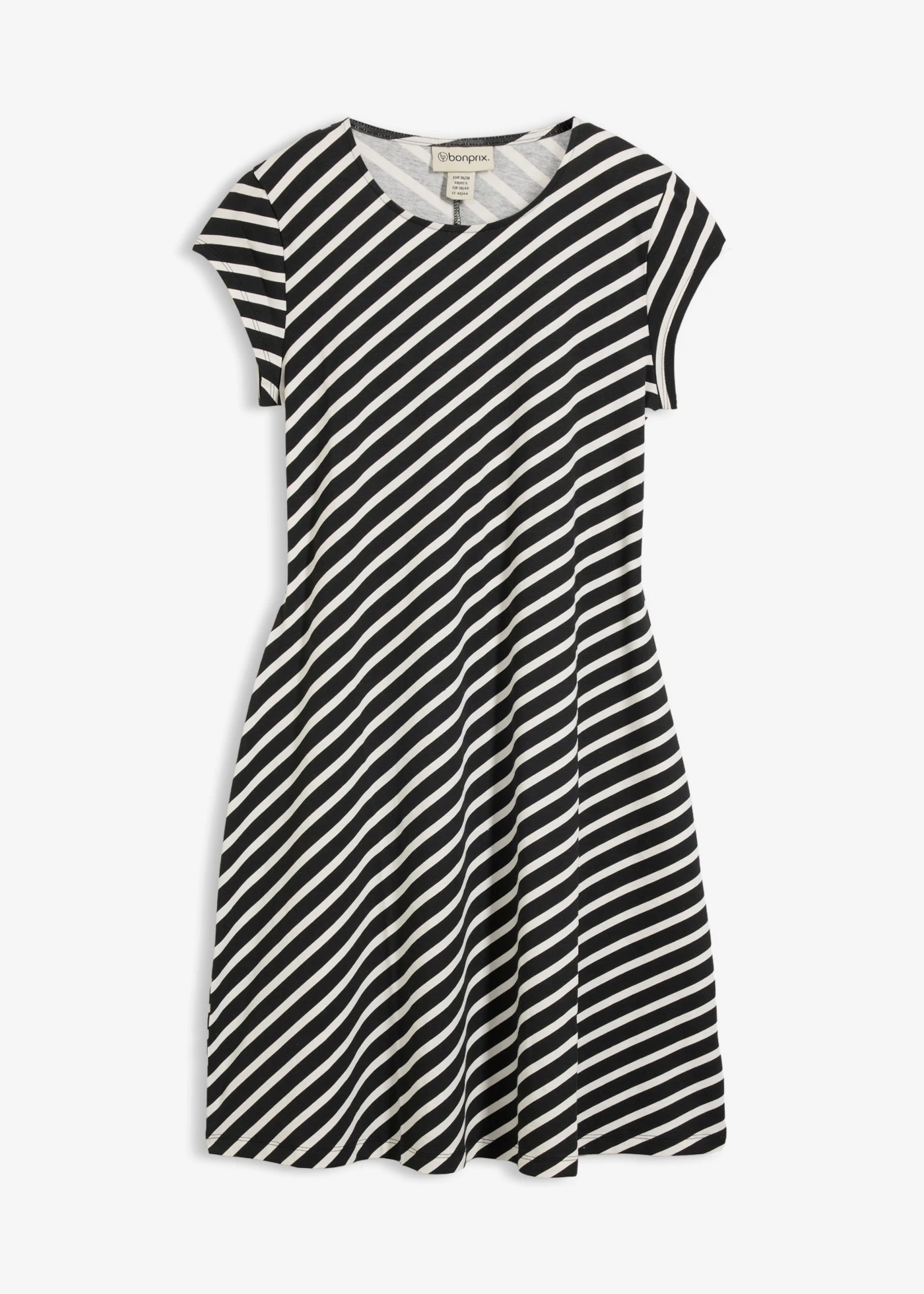 Jersey jurk in een aansluitend model • zwart-parelwit gestreept • bonprix online shop