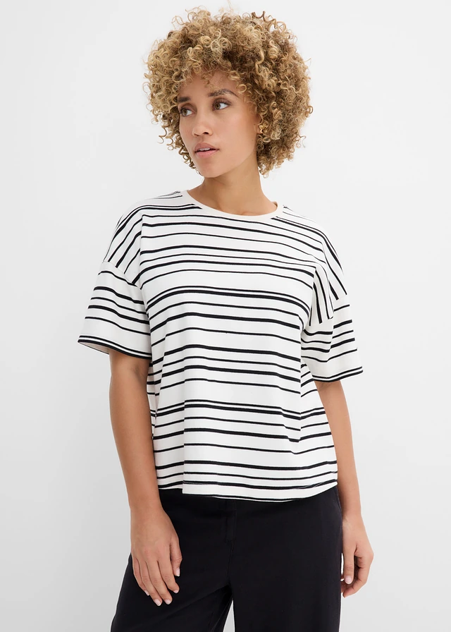 T-shirt rayé 100% coton • blanc nacré-noir rayé • product-page.page-title-suffix