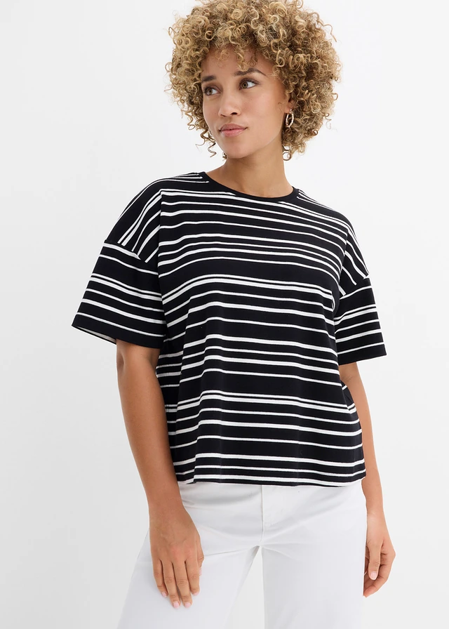 Gestreept T-shirt van puur katoen • zwart-parelwit gestreept • product-page.page-title-suffix