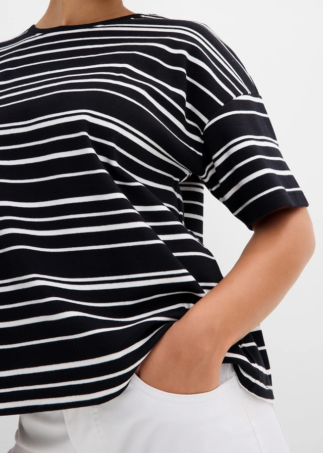 T-shirt rayé 100% coton • noir-blanc nacré rayé • product-page.page-title-suffix