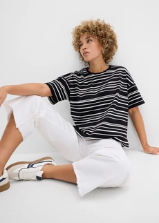 Tricou cu dungi din bumbac 100% • negru/alb perlat cu dungi • magazin bonprix