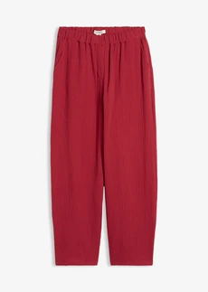 Pantalon barrel en gaze 100% coton, Couleur: rouge cerise