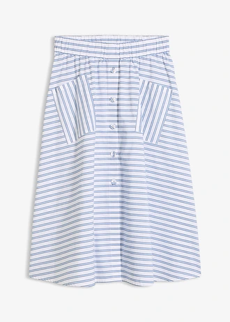 Jupe midi 100% coton, Couleur: bleu moyen-blanc-bleu foncé rayé