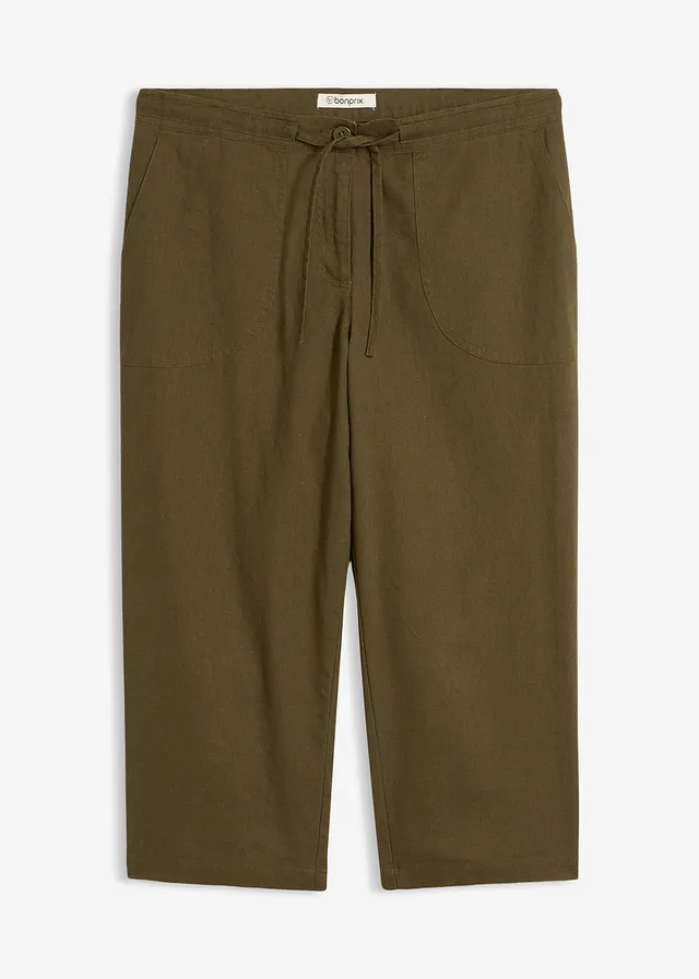 Linnen 3/4 broek, Kleur: donkerolijfgroen
