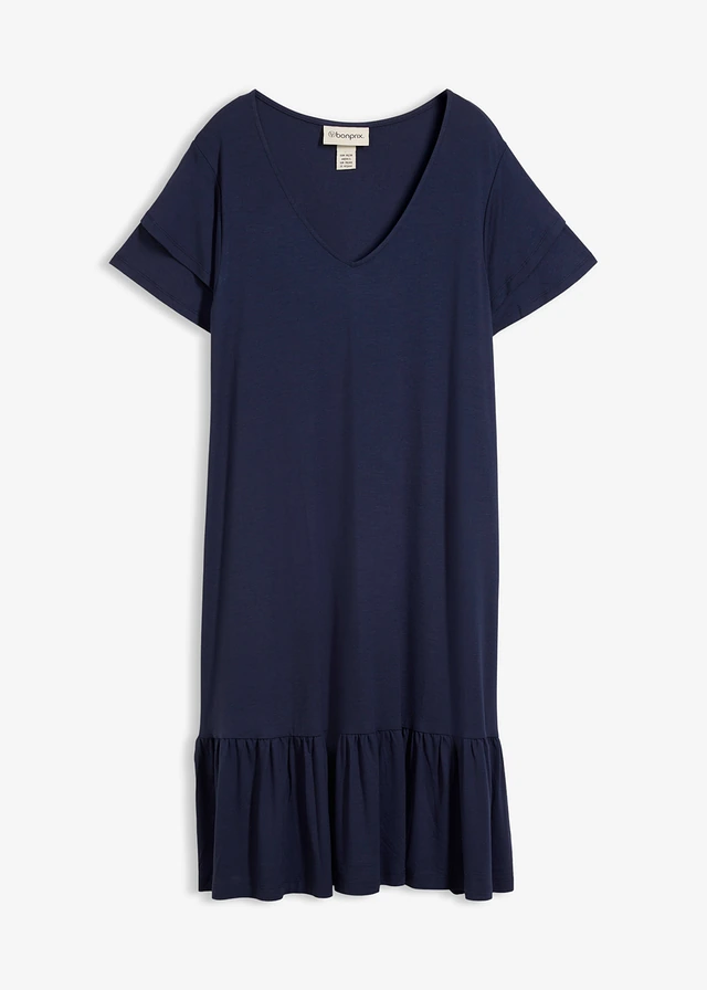 Rochie jerse cu volane din material cu viscoză • bleumarin • magazin bonprix