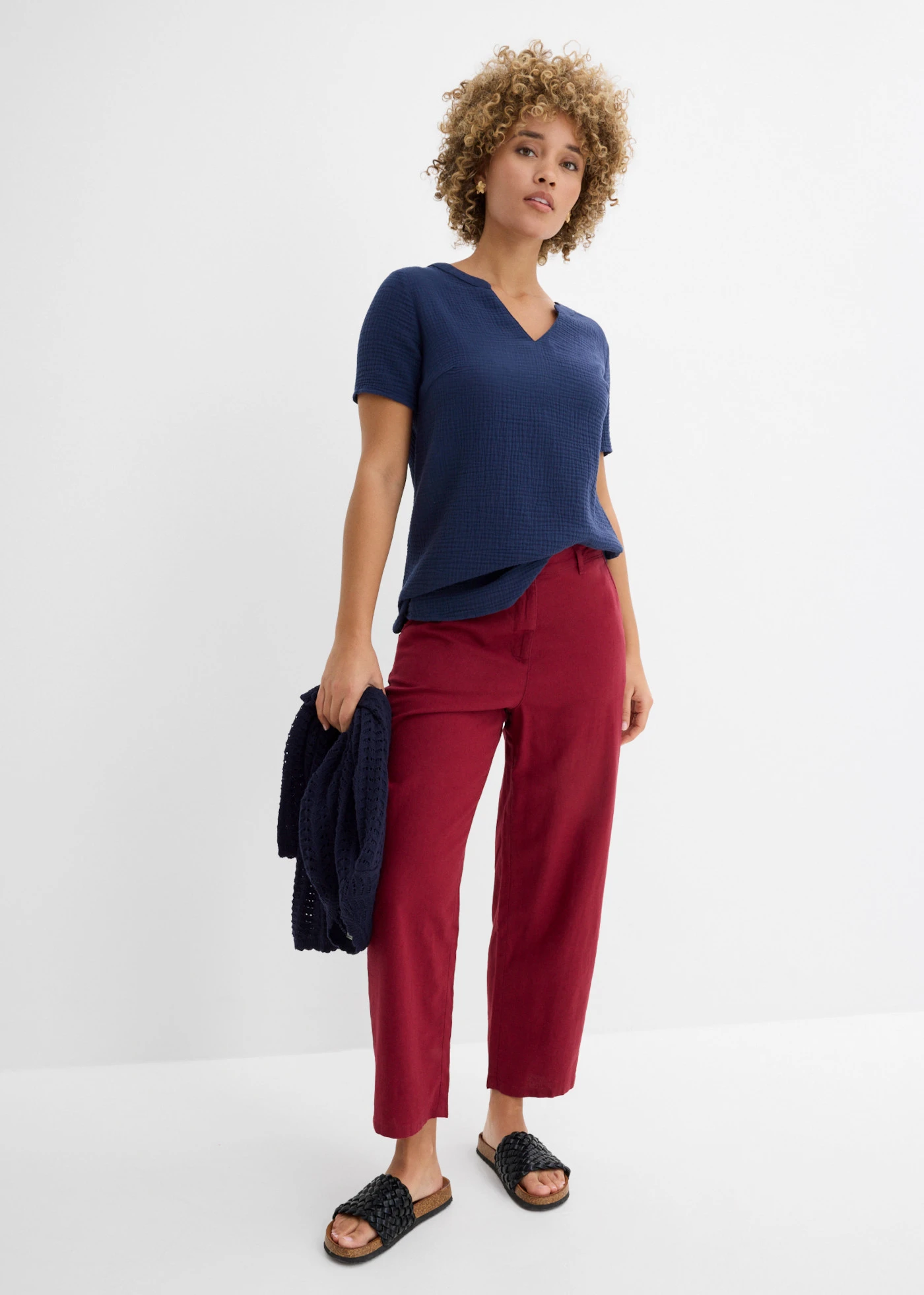 Barrel broek in een linnen-viscosemix • esdoornrood • bonprix online shop