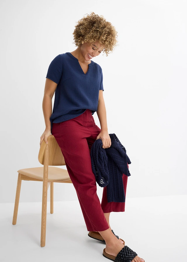 Barrel broek in een linnen-viscosemix • esdoornrood • product-page.page-title-suffix