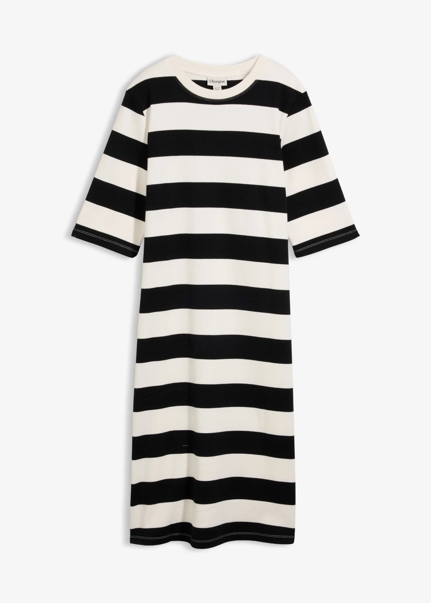 Robe en jersey interlock épais • noir-écru rayé • Boutique bonprix