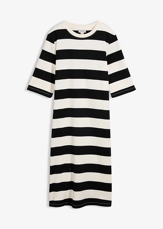Shirtjurk van stevige interlockstof, Kleur: zwart-wolwit gestreept