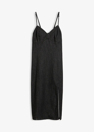 Spijkerjurk met split, Kleur: zwart denim