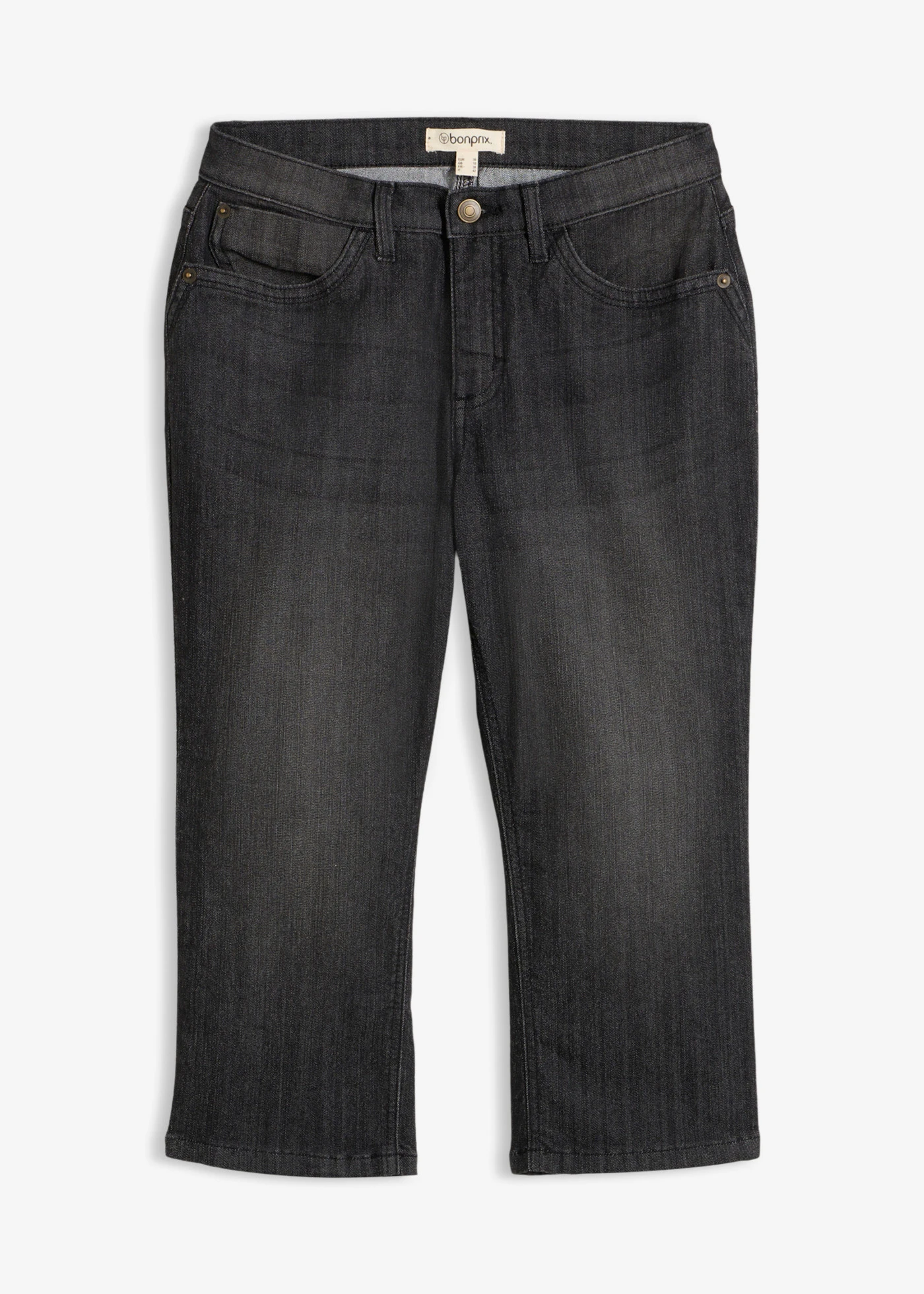 Slim capri jeans, mid waist • zwart denim used • bonprix online shop