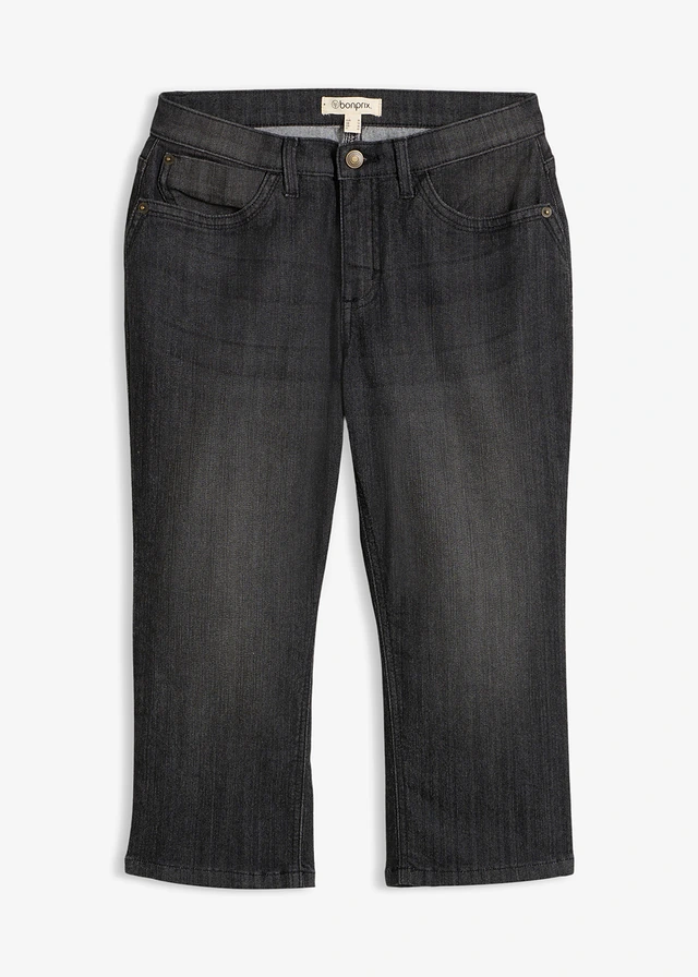 Blugi capri slim cu talie medie • negru denim uzat • magazin bonprix