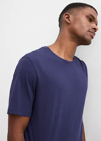 Bawełniana piżama z krótkimi spodenkami z tkaniny • niebieski morski-ciemnoczerwony w paski • sklep bonprix