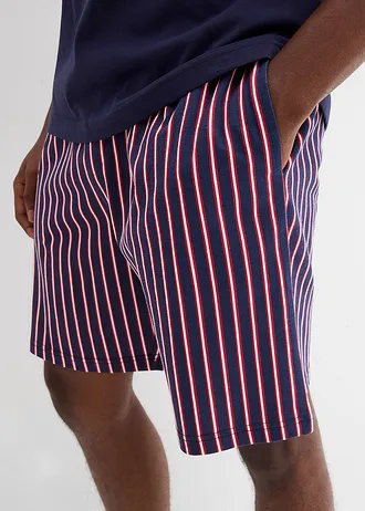 Pyjashort 100% coton avec short tissé • bleu marine-rouge foncé rayé • Boutique bonprix