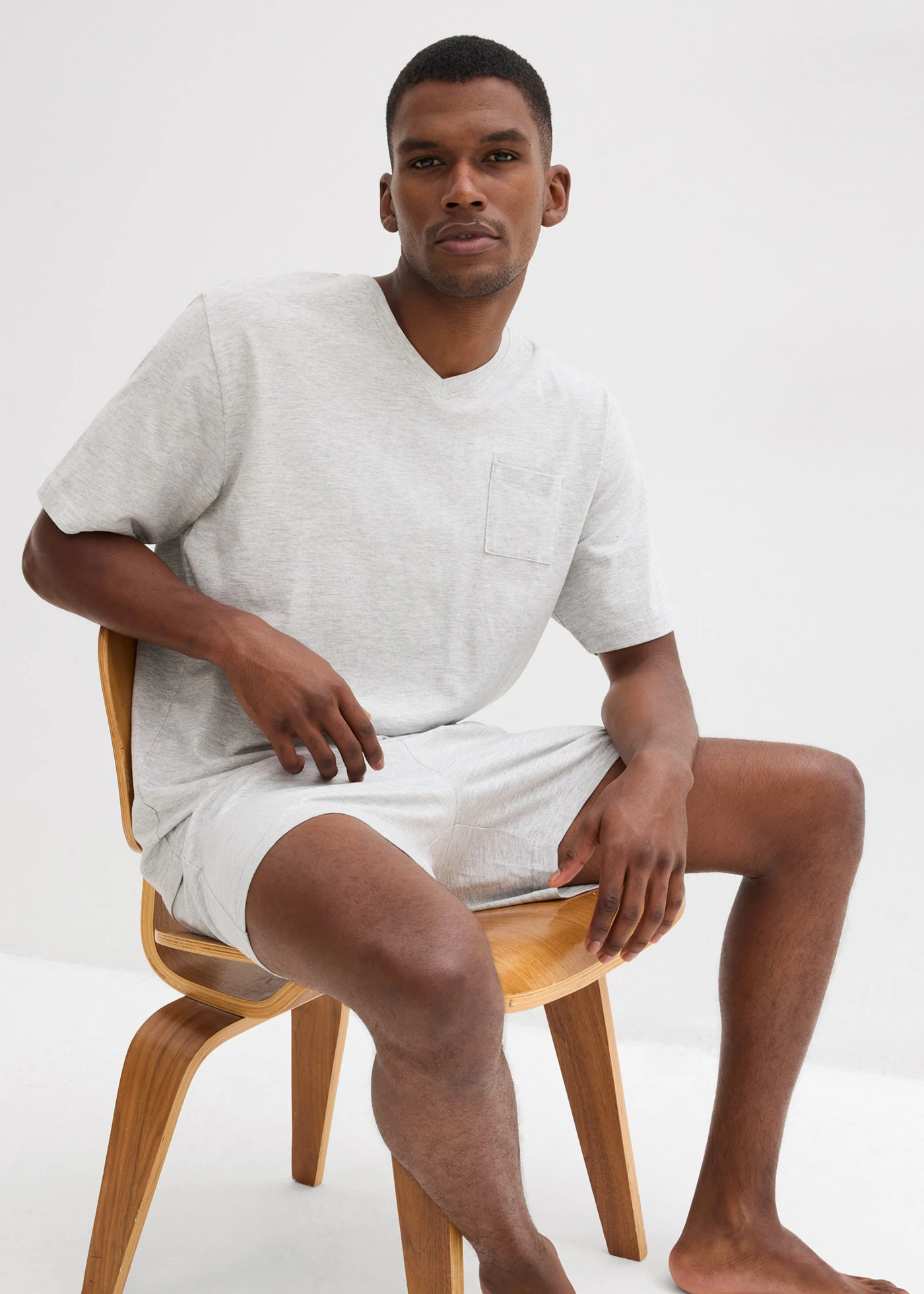 Krátké pyžamo s bavlnou (4dílná souprava) • světle šedý melír + antracitový melír • bonprix obchod