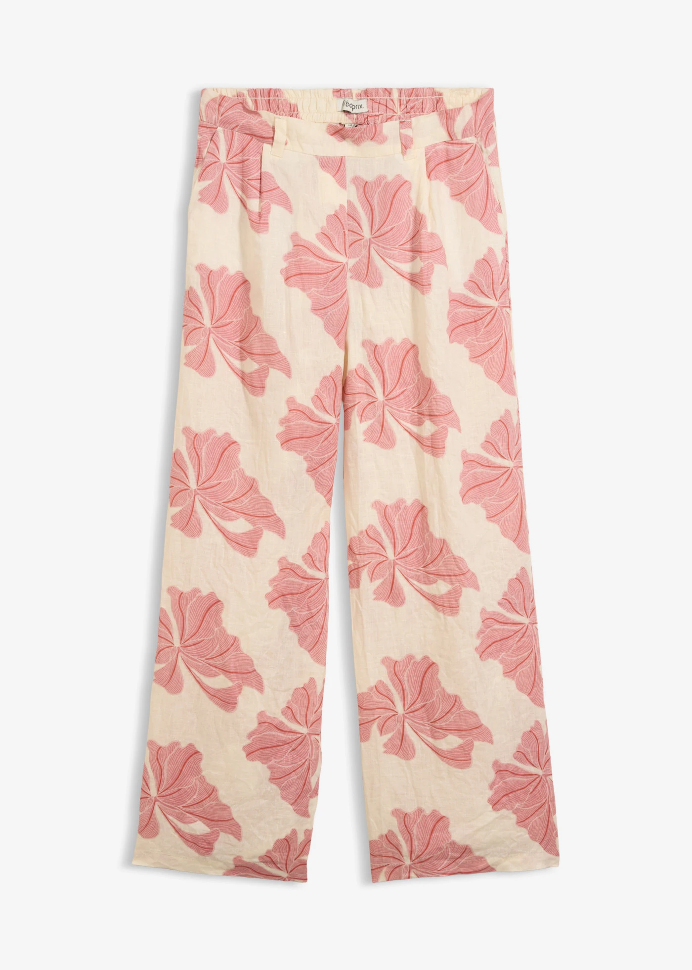 Marlene Dietrich broek van puur linnen • beige-kersenrood gedessineerd • bonprix online shop