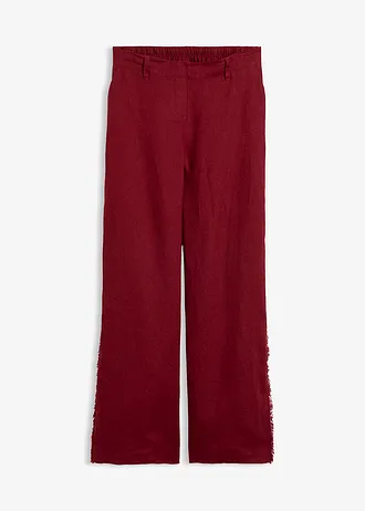 Linnen broek met wijde pijpen, Kleur: robijnrood