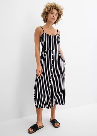 Robe midi en douce viscose extensible • noir-écru rayé • Boutique bonprix