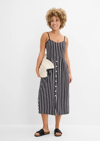 Robe midi en douce viscose extensible • noir-écru rayé • Boutique bonprix