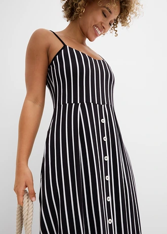 Robe midi en douce viscose extensible • noir-écru rayé • Boutique bonprix