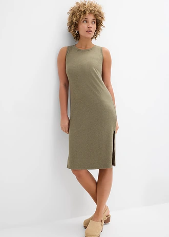 Robe côtelée et fendue sur les côtés • olive foncé chiné • Boutique bonprix