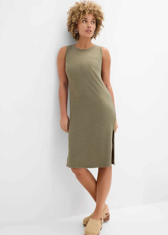 Robe côtelée et fendue sur les côtés • olive foncé chiné • product-page.page-title-suffix