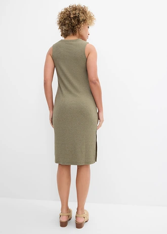 Robe côtelée et fendue sur les côtés • olive foncé chiné • Boutique bonprix