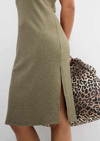 Robe côtelée et fendue sur les côtés • olive foncé chiné • Boutique bonprix