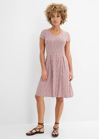 Jersey jurk in een viscosemix, Kleur: asroze-bruin met print