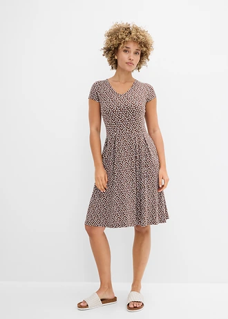 Rochie din jerse din amestec cu viscoză • maro-ecru cu imprimeu • magazin bonprix