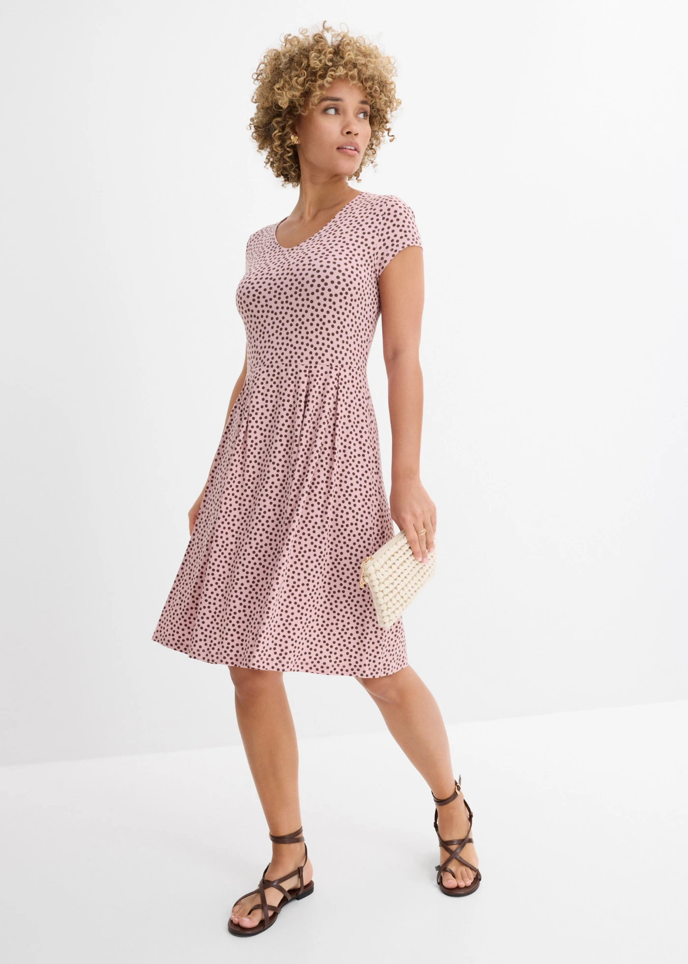 Rochie din jerse din amestec cu viscoză • roz cenușiu-maro cu imprimeu • magazin bonprix