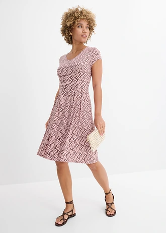 Jersey jurk in een viscosemix, Kleur: asroze-bruin met print